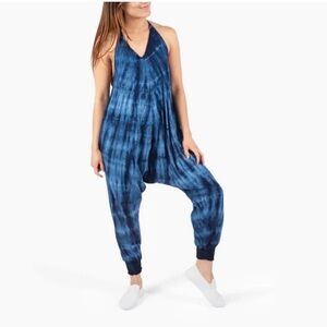 Buddha Pants Blue Tie-Dye Halter Jumpsuit - Women's Casual Romper